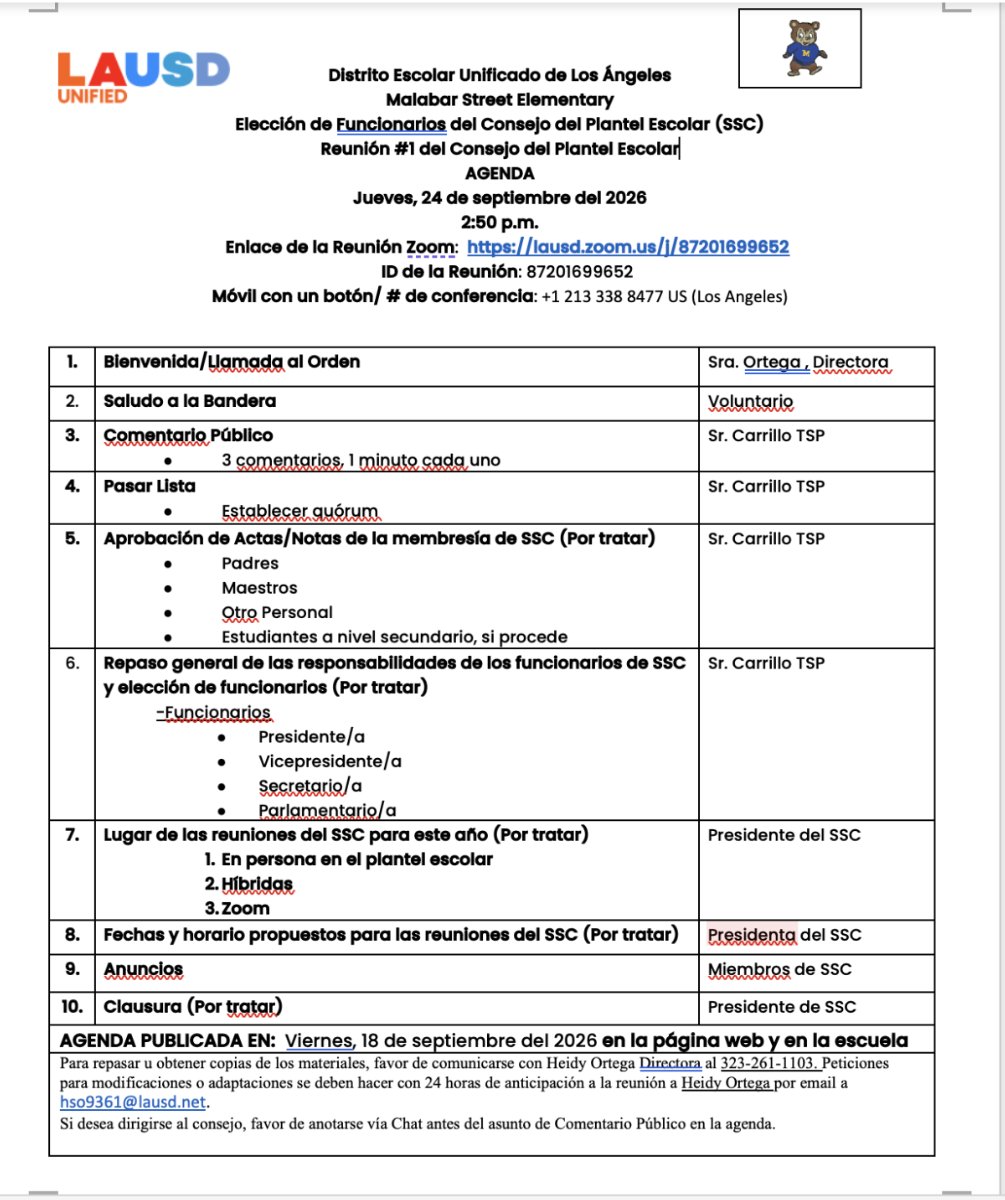 Agenda del SSC
